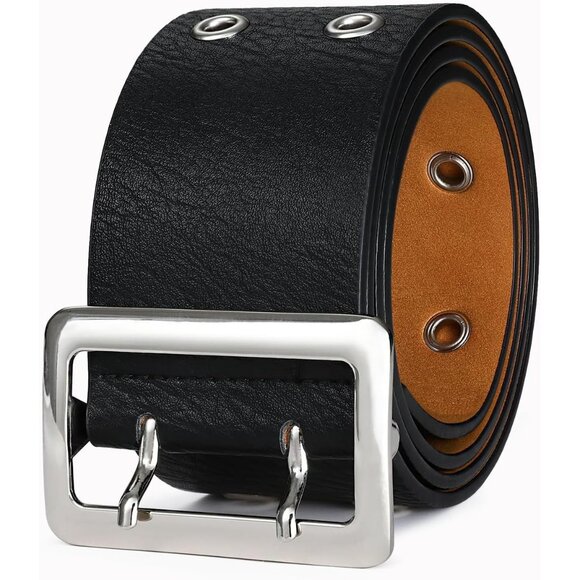 Women Leather Wide Fashion Thick Dress Belt With Gold Buckle Belt Black Punk - Picture 2 of 6